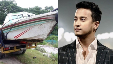 ট্রাকে স্পিডবোট নিয়ে বন্যা কবলিত এলাকায় তাসরিফ খান